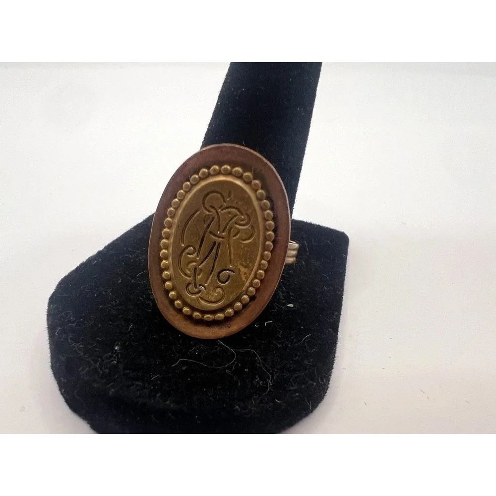 Copper Brass Ring‎ Signet Style Rustic Boho Medieval Adjustable Artisan Earthy